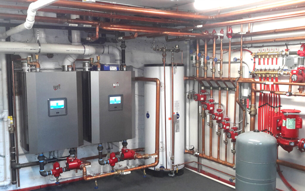 Boiler room in basement of commercial building